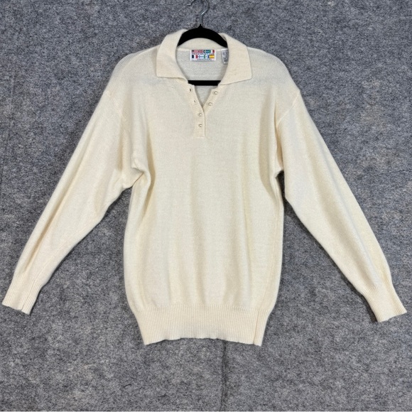 Vintage Paris Sport Club Cream Angora Lambswool Old Money Sweater Size Medium - Picture 2 of 14